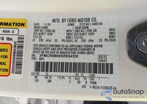 2025 Ford Bronco Sport Big Bend из США, поврежденный, VIN 3FMCR9BN9SRE04350